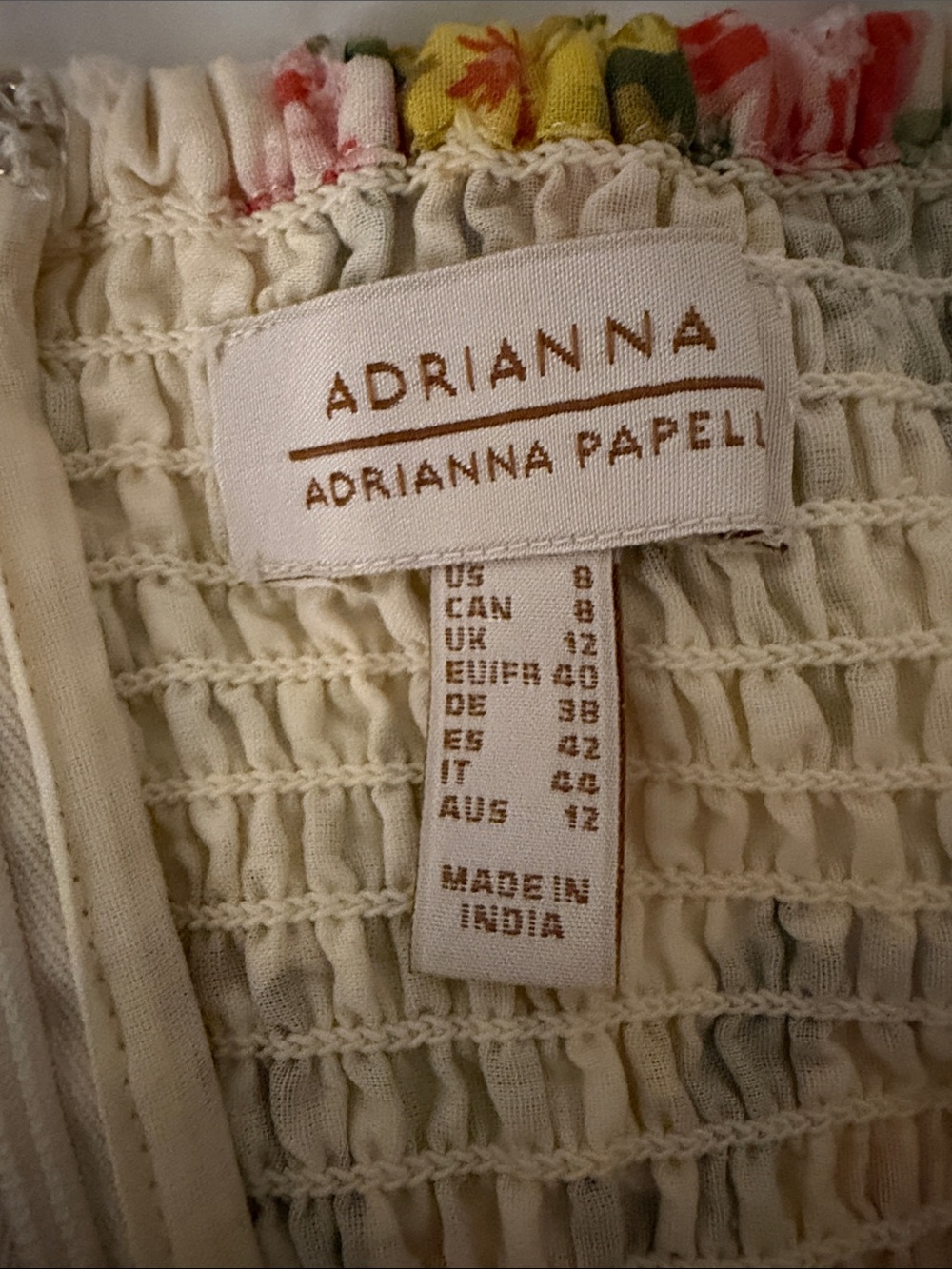 Adrianna Papell Cream Midi Dress with Pink & Yellow Floral Print - Picture 7 of 8